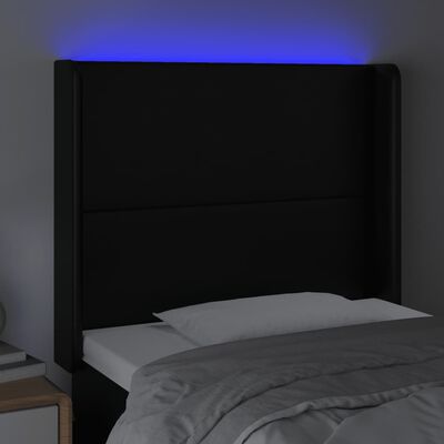 vidaXL Cabeceira de cama c/ LED couro artificial 83x16x118/128cm preto