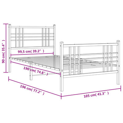 vidaXL Estrutura de cama com cabeceira e pés 100x190 cm metal preto