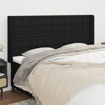 vidaXL Cabeceira de cama c/ abas tecido 183x16x118/128 cm preto