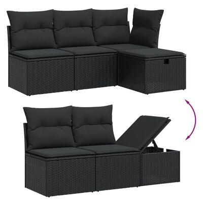 vidaXL 6 pcs conjunto sofás de jardim c/ almofadões vime PE preto