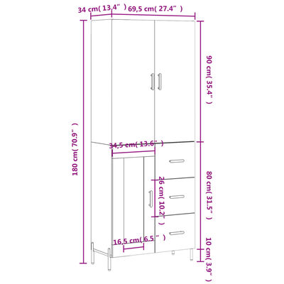 vidaXL Armário alto 69,5x34x180 cm derivados de madeira branco