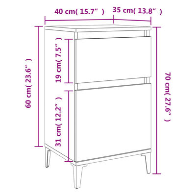 vidaXL Mesas de cabeceira 2 pcs 40x35x70 cm branco brilhante