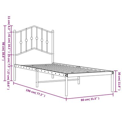 vidaXL Estrutura de cama metal s/ colchão c/ cabeceira 75x190 cm preto