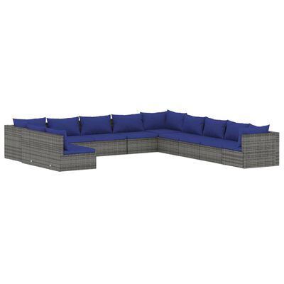 vidaXL 11 pcs conjunto lounge de jardim c/ almofadões vime PE cinzento