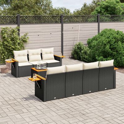 vidaXL 8 pcs conjunto sofás de jardim com almofadões vime PE preto