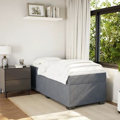 vidaXL Cama com molas/colchão 100x200 cm veludo cinza-escuro