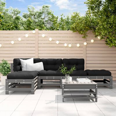 vidaXL 6 pcs conjunto lounge de jardim pinho maciço cinzento