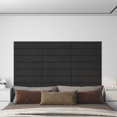 vidaXL Painel de parede 12 pcs 60x15 cm veludo 1,08 m² preto