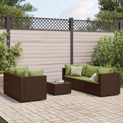 vidaXL 6 pcs conj. lounge jardim c/ almofadões 6 pcs vime PE castanho