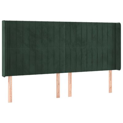 vidaXL Cabeceira cama c/ abas veludo 163x16x118/128 cm verde-escuro