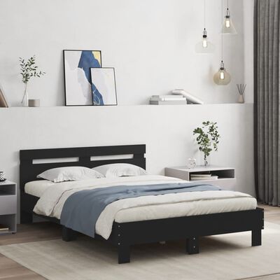 vidaXL Estrutura de cama com cabeceira e luzes LED 135x190 cm preto