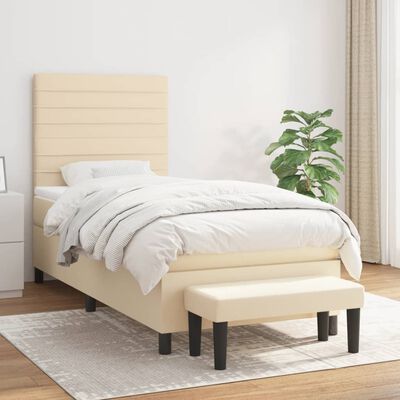 vidaXL Cama com molas/colchão 90x190 cm tecido cor creme