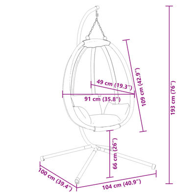 vidaXL Cadeira em forma de ovo suspensa com suporte tecido/aço bege