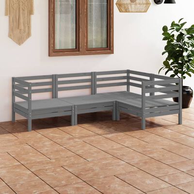 vidaXL 4 pcs conjunto lounge de jardim pinho maciço cinzento