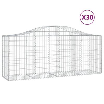 vidaXL Cestos gabião arqueados 30pcs 200x50x80/100cm ferro galvanizado