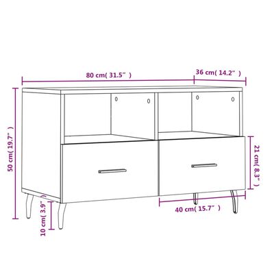 vidaXL Móvel p/ TV 80x36x50cm madeira processada carvalho sonoma