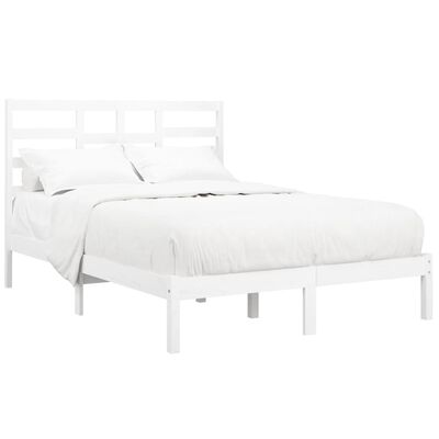 vidaXL Estrutura de cama casal 135x190 cm madeira maciça branco