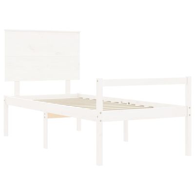 vidaXL Cama de solteiro para idosos c/ cabeceira madeira maciça branco