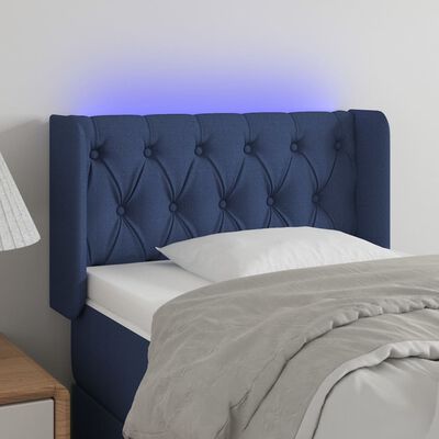 vidaXL Cabeceira de cama c/ luzes LED tecido 83x16x78/88 cm azul