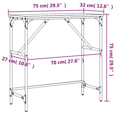 vidaXL Mesa consola 75x32x75 cm derivados de madeira carvalho sonoma