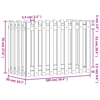 vidaXL Canteiro elevado design cerca 100x50x70 cm pinho maciço branco