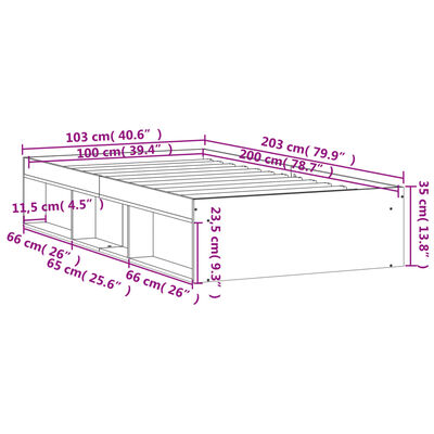 vidaXL Estrutura de cama 100x200 cm preto