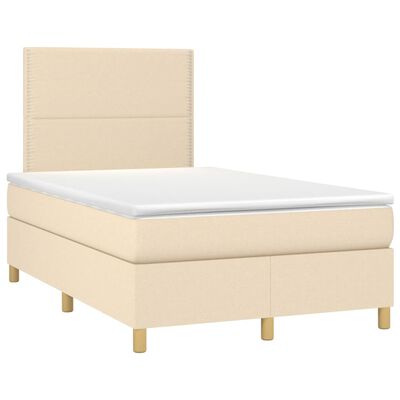 vidaXL Cama box spring c/ colchão e LED 120x200 cm tecido cor creme