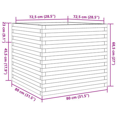 vidaXL Vaso/floreira de jardim 80x80x68,5 madeira de pinho impregnada