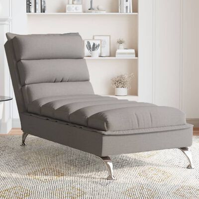 vidaXL Chaise lounge massagem c/ almofadões tecido cinza-acastanhado