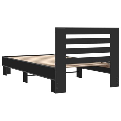 vidaXL Estrutura de cama 75x190 cm derivados de madeira e metal preto