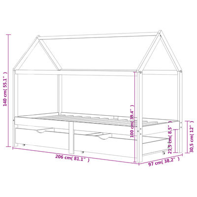 vidaXL Estrutura de cama p/ crianças c/ gavetas 90x200 cm pinho maciço