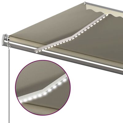 vidaXL Toldo retrátil manual com luzes LED 5x3 m cor creme