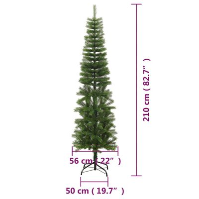 vidaXL Árvore de Natal artificial fina com suporte PE 210 cm