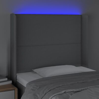 vidaXL Cabeceira cama c/ luzes LED tecido 83x16x118/128 cm cinza-claro