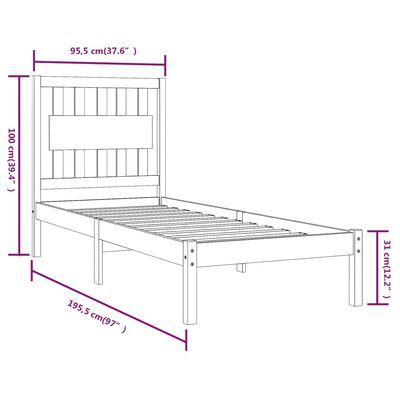 vidaXL Estrutura de cama solteiro 90x190 cm pinho maciço preto