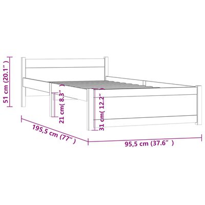 vidaXL Estrutura de cama solteiro 90x190cm madeira maciça castanho mel