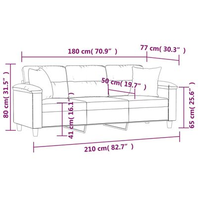 vidaXL Sofá 3 lugares c/ almofadões 180 cm microfibra cinza-escuro