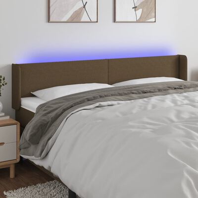 vidaXL Cabeceira de cama c/ luzes LED tecido 203x16x78/88 cm castanho