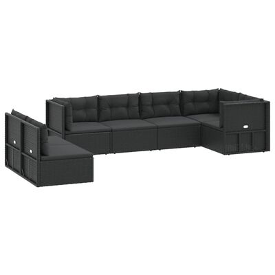 vidaXL 7 pcs conjunto lounge de jardim c/ almofadões vime PE preto