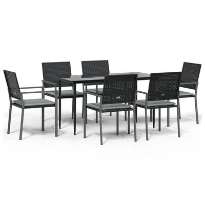 vidaXL 7 pcs conjunto de jantar p/ jardim c/ almofadões vime PE e aço