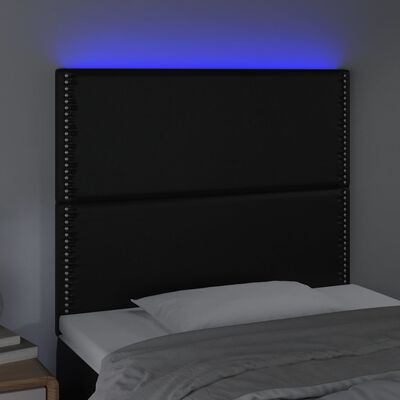 vidaXL Cabeceira cama c/ LED couro artificial 100x5x118/128 cm preto