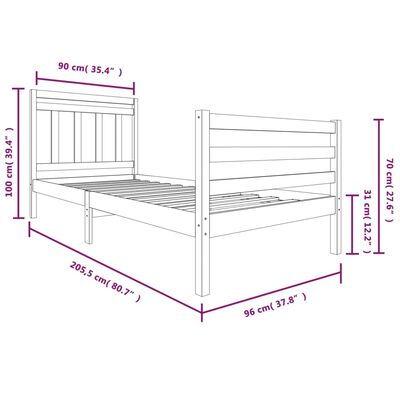 vidaXL Estrutura de cama 90x200 cm madeira maciça preto