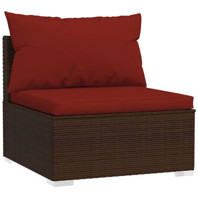 vidaXL 7 pcs conjunto lounge jardim c/ almofadões vime PE castanho