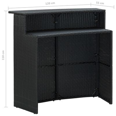 vidaXL 3 pcs conjunto de bar para jardim com almofadões vime PE preto