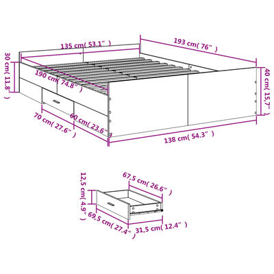 vidaXL Estrutura de cama c/ gavetas 135x190 cm derivados madeira preto