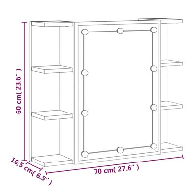 vidaXL Armário espelhado com LED 70x16,5x60 cm carvalho fumado