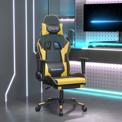 vidaXL Cadeira gaming massagens c/ apoio pés couro artif. Ouro/Preto