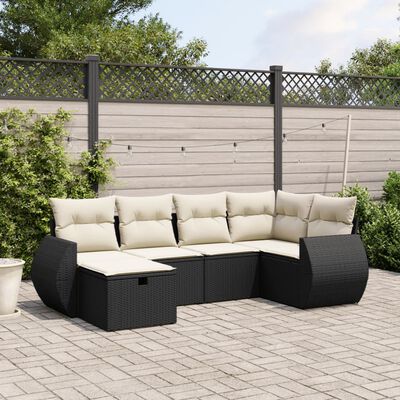 vidaXL 6 pcs conjunto sofás de jardim c/ almofadões vime PE preto