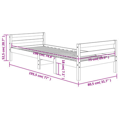 vidaXL Cama sem colchão 75x190 cm madeira de pinho maciça castanho-mel