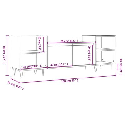 vidaXL Móvel de TV 160x35x55 cm derivados de madeira cinzento sonoma